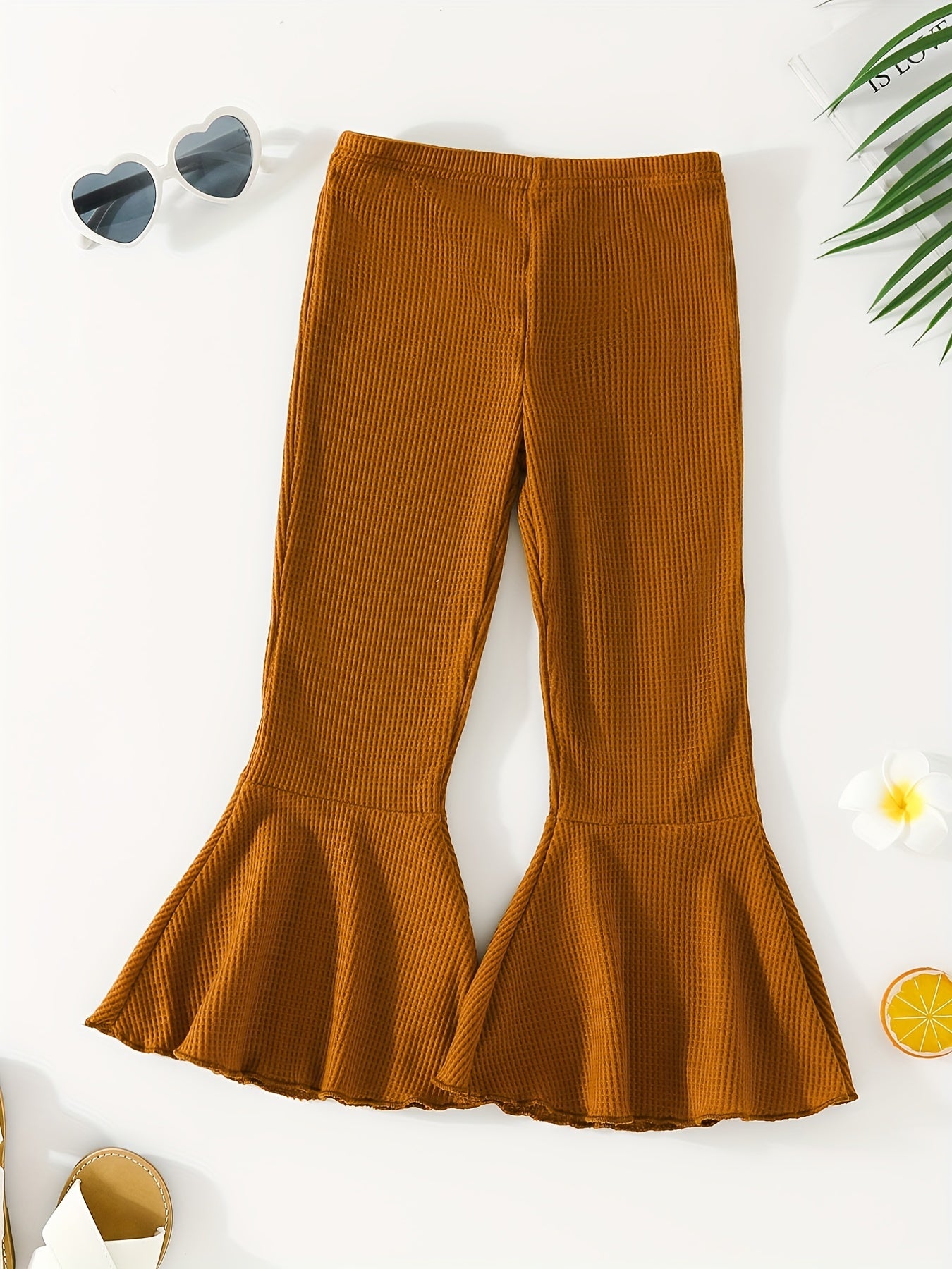 Waffle Knit Bell Bottom Pants for Toddler Girls