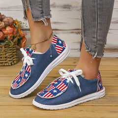 Women's 4th of July Flag Print Canvas Lace Up Low Top Shoes