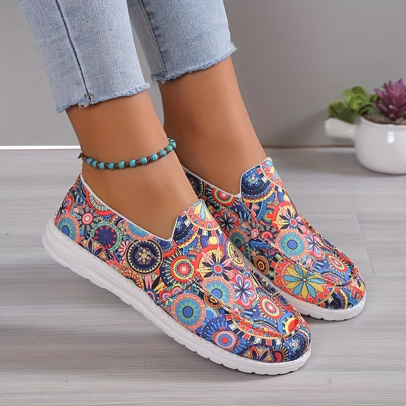 Women's Tribal Print Canvas Slip-On Shoes Lightweight
