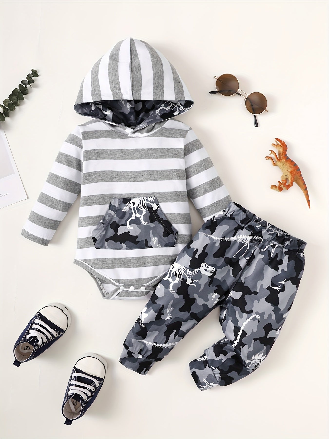 Hooded Rompers & Pants Set for Baby Boys