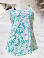 Floral Print Round Neck Tankini Sets High Cut Beachwear Two Pieces Swimsuit