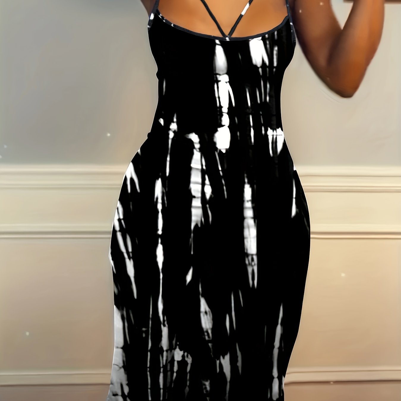  Sexy Dress Women's Plus Random Print Strappy Cut Out Cami Maxi Dress