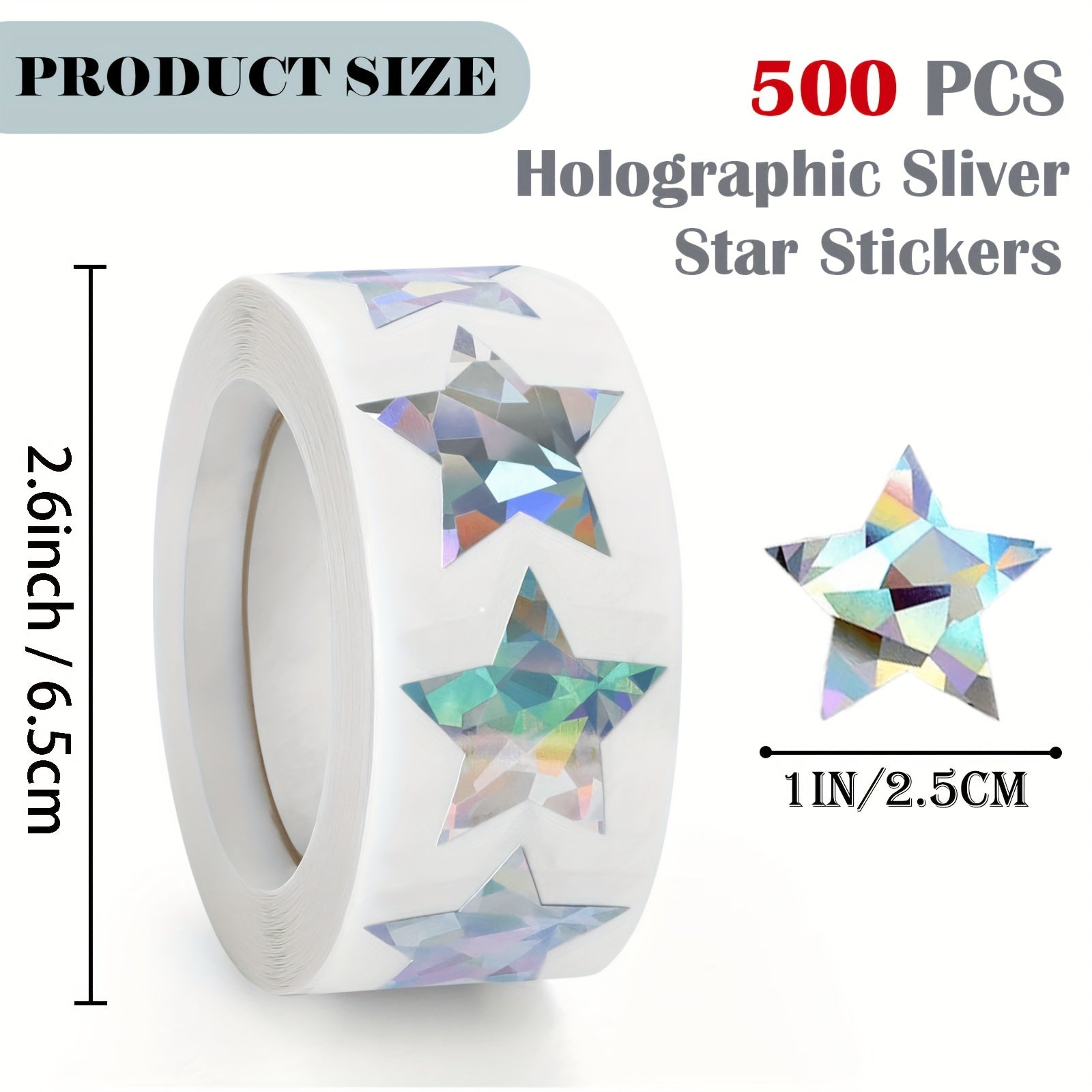 500pcs Silvery Holographic Star Stickers Self adhesive Stickers 1inch 2