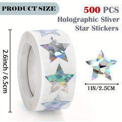 500pcs Silvery Holographic Star Stickers Self adhesive Stickers 1inch 2
