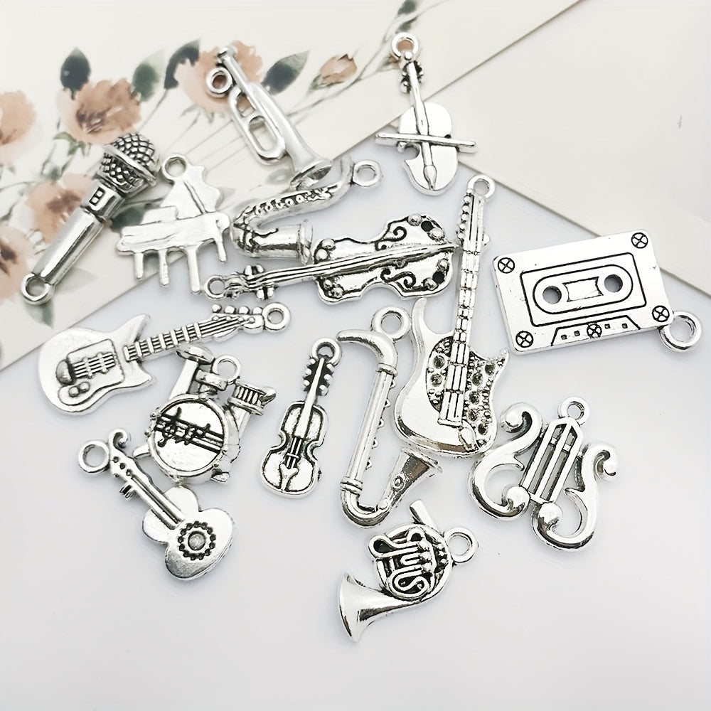 15pcs Antique Silver Musical Instrument Charms For Jewelry Making