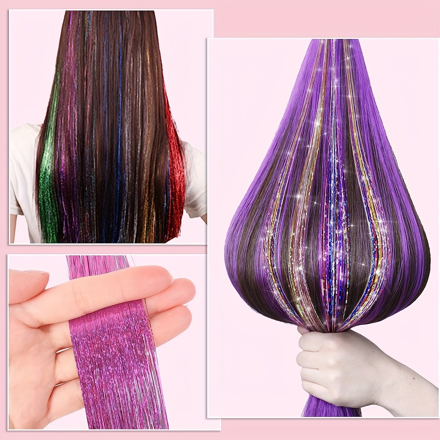 38 Cm Tinsel Hair Extension Kit - 2400 Strands - 12 Mixed Colors