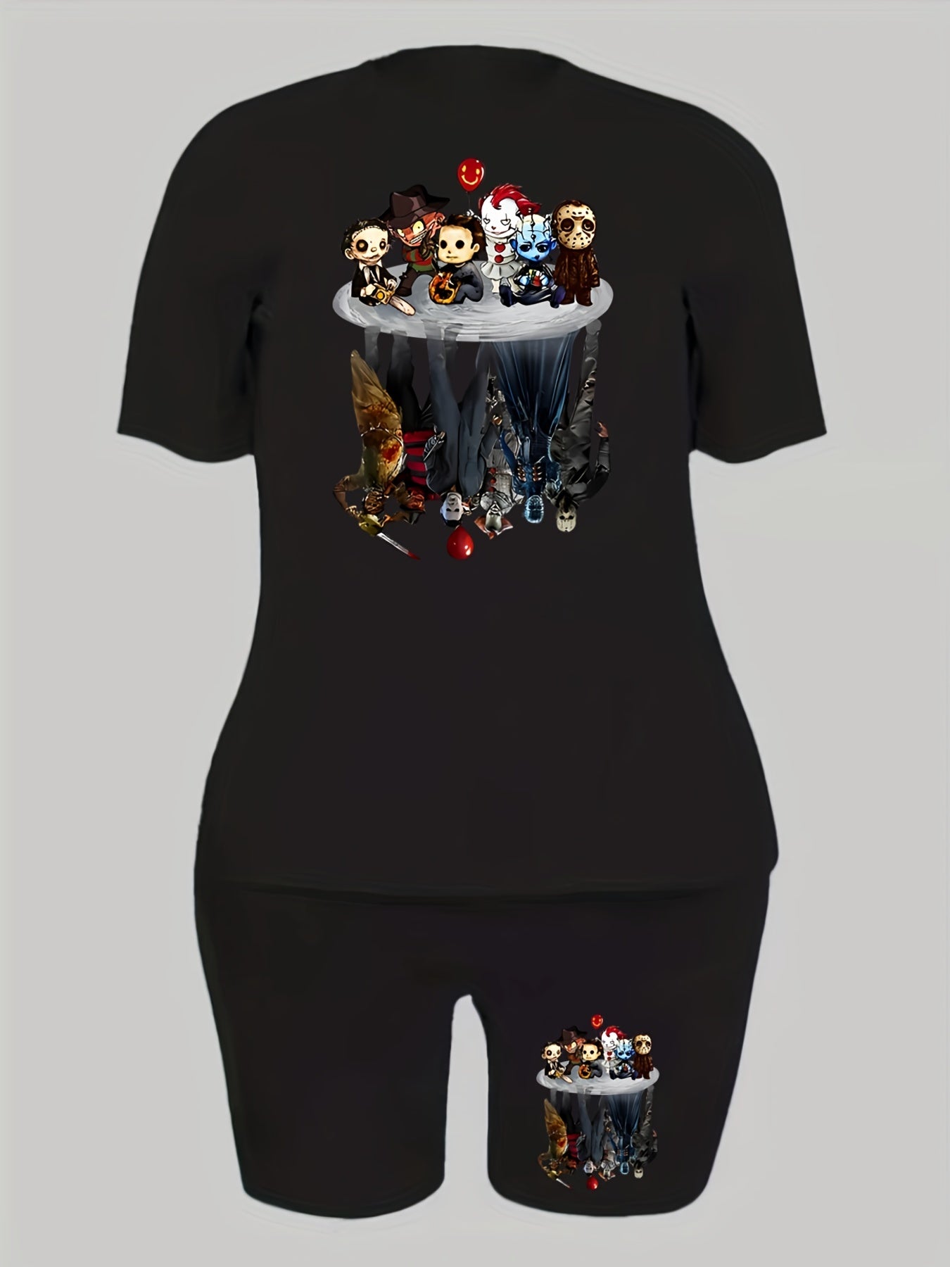  Halloween Two Piece Set Women's Cartoon Print Top & Shorts