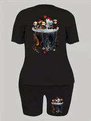  Halloween Two Piece Set Women's Cartoon Print Top & Shorts