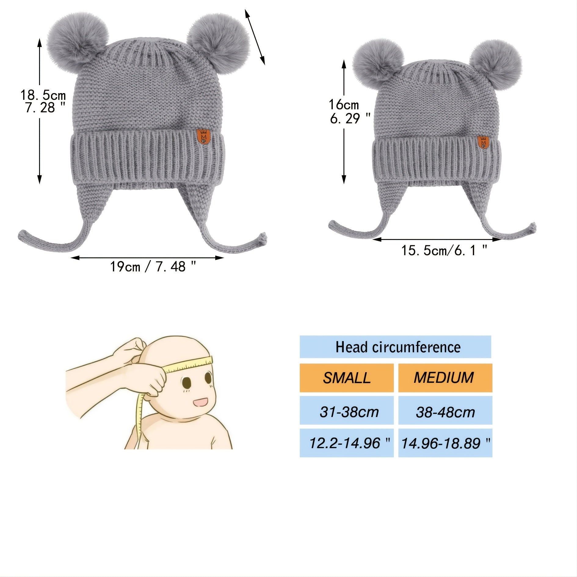 2pcs Baby Winter Beanie Hat Newborn Infant 100% Cotton Lining Warm Knitted Hat