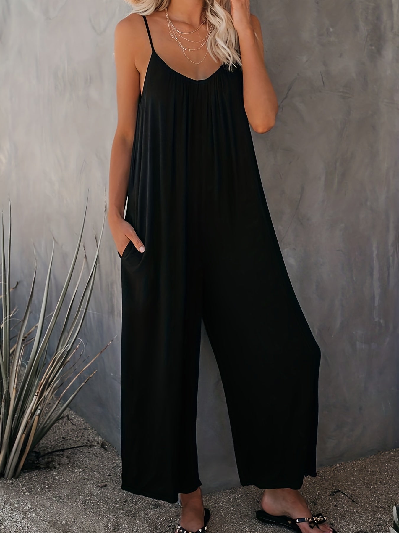  V Neck Wide Leg Summer Jumpsuit