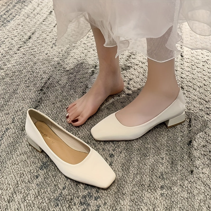 Women's Low Heel Square Toe Slip On Shoes