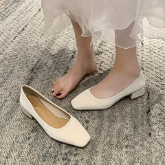 Women's Low Heel Square Toe Slip On Shoes