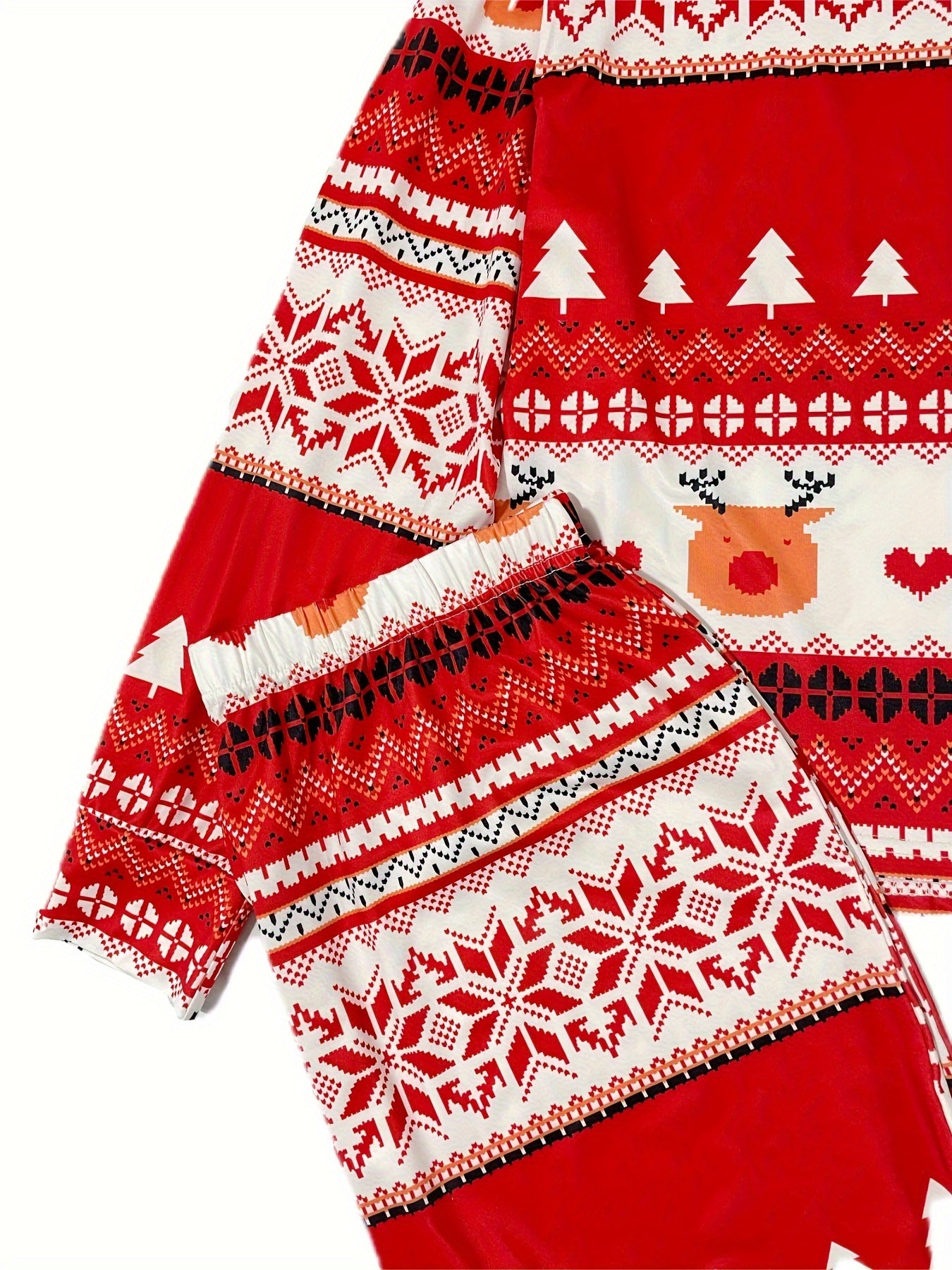  Christmas Loungewear Set Women's Plus Elk & Striped Print Tee & Pants