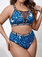  Butterfly & Leopard Print Mesh Bra & Panty Lingerie Set