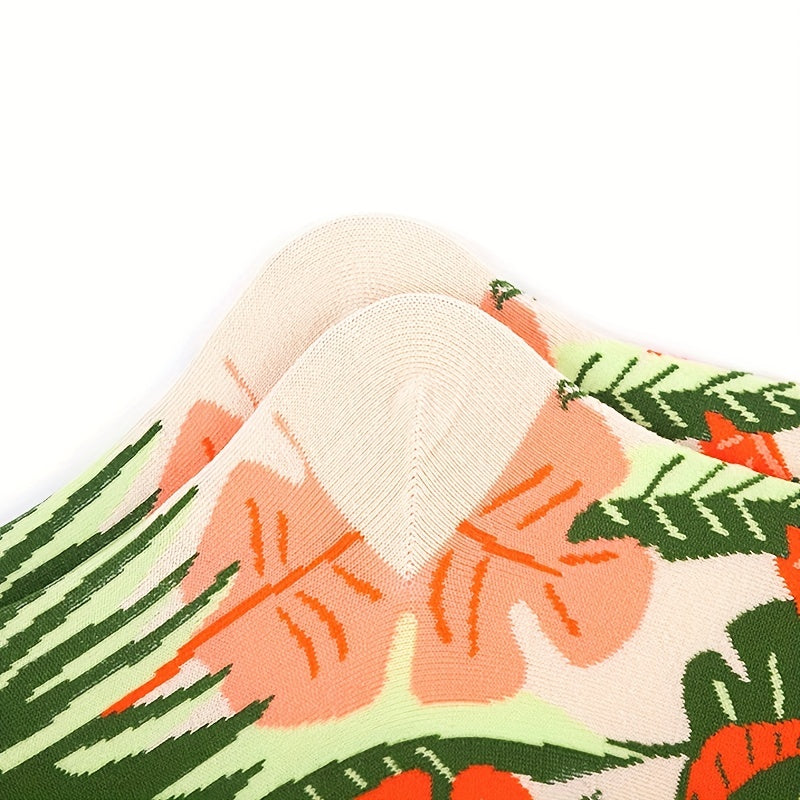 Floral Pattern Socks, Comfy & Breathable Women's Mid Tube Stockings
