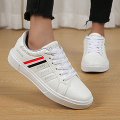Stripes Pattern Faux Leather Skate Shoes Non Slip Flat Sneakers