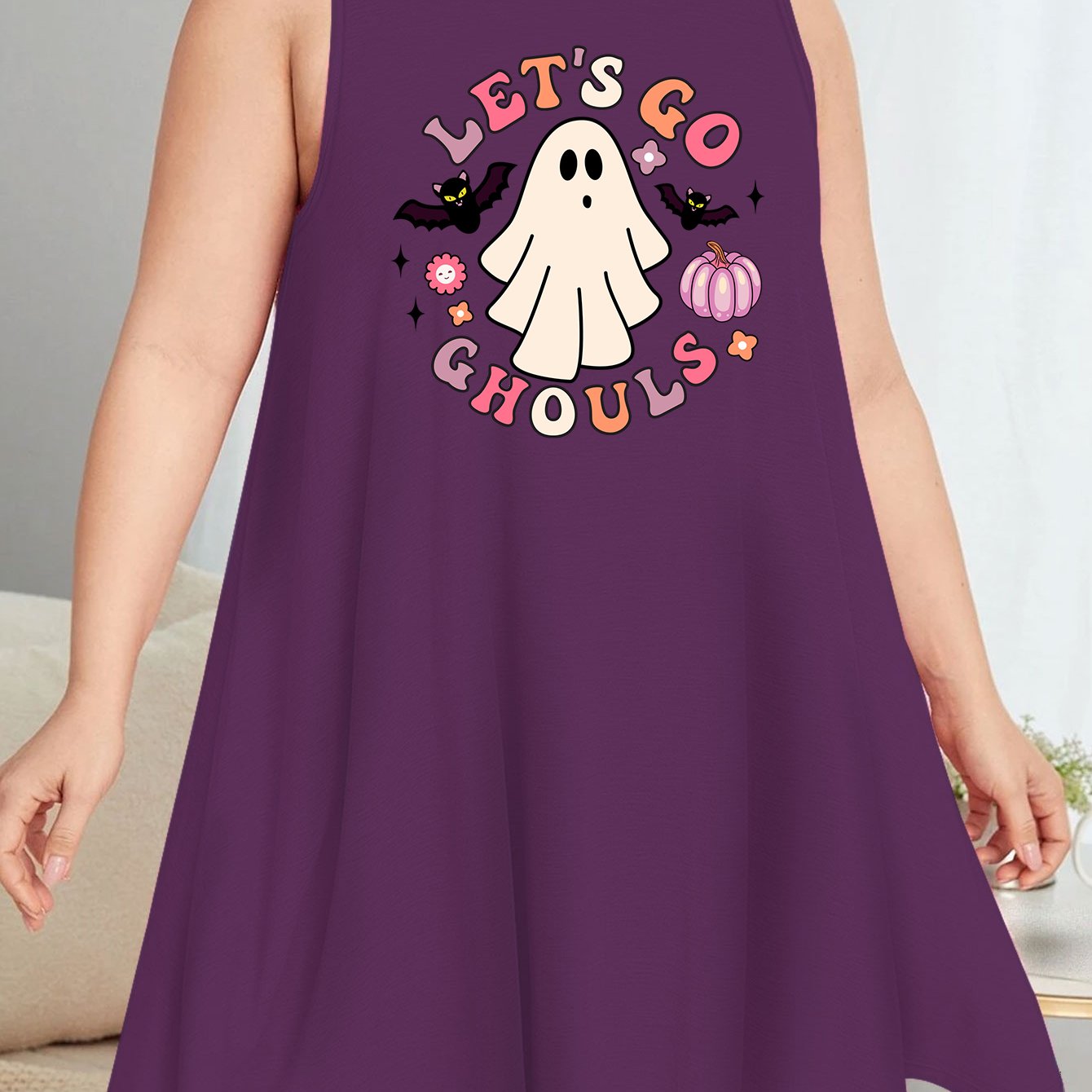 Halloween Nightdress with Graphic Print Tank Sleep Dress
