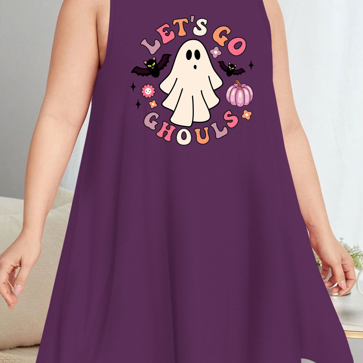  Halloween Nightdress with Graphic Print Tank Sleep Dress