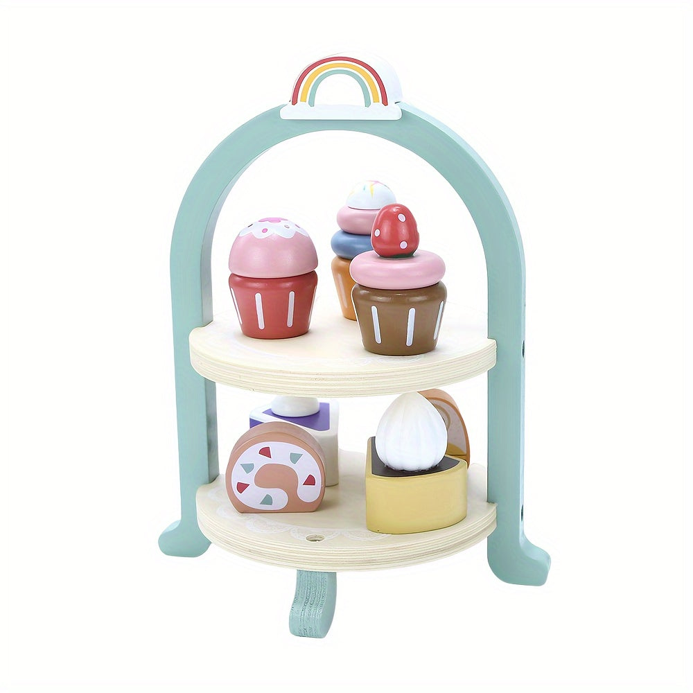 KABI Wooden Cake Pop Shop Playset Pretend Play Food Toy for Kids 3