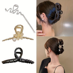 3pcs Rhinestone Pearl Hair Claw Shark Claw Tassel Head Jewelry Hair Accessories