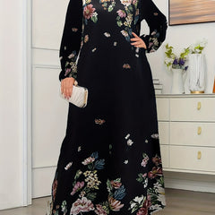  Floral Print Long Sleeve Maxi Dress