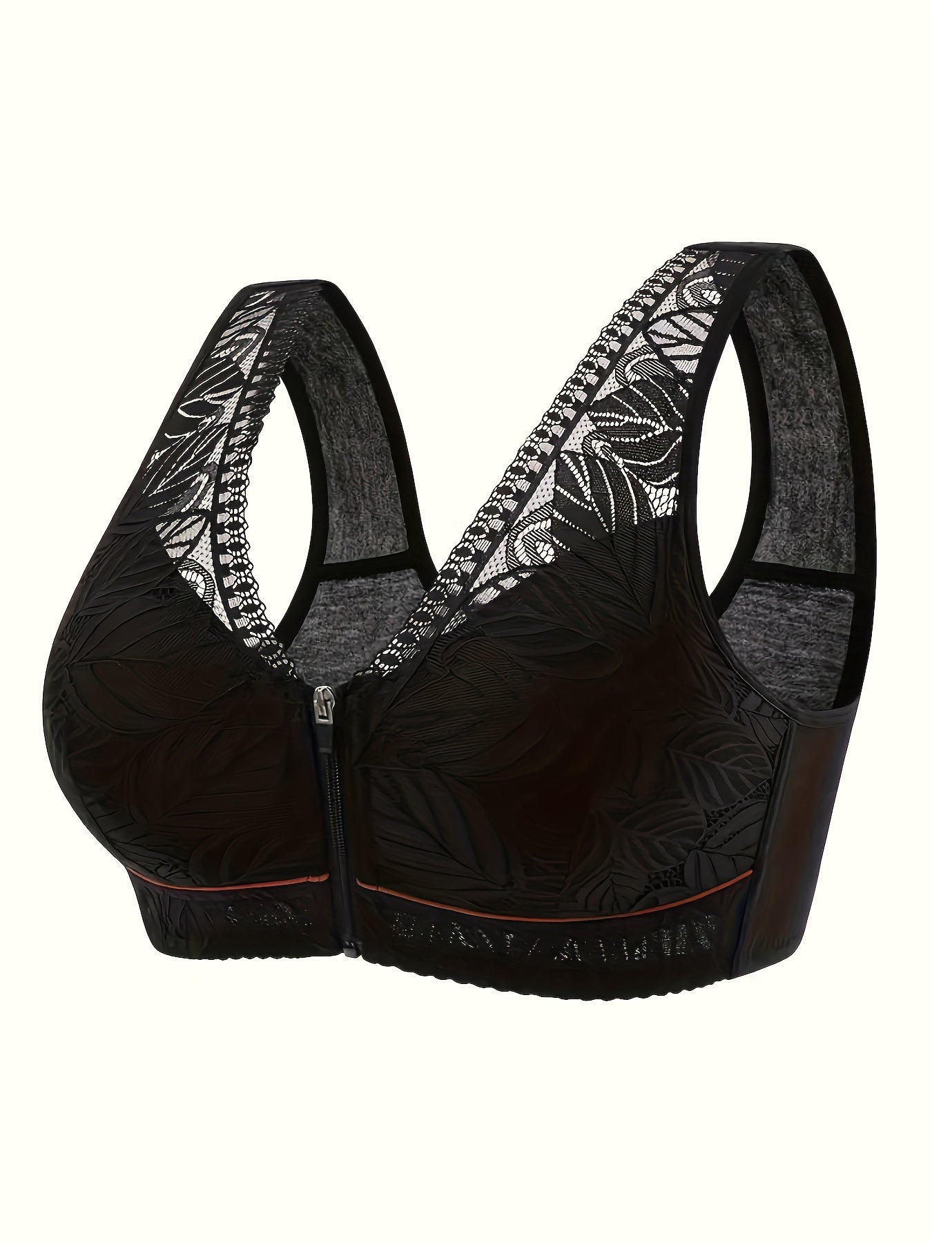 Contrast Lace Wireless Bra Zipper Straps Lingerie