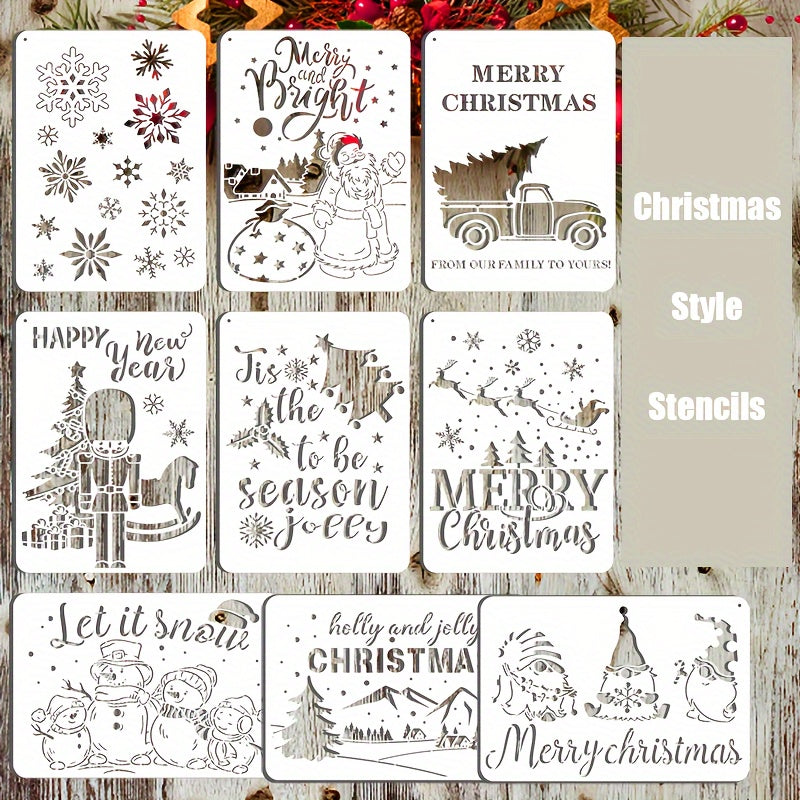 9pcs Big Size Christmas Stencils For DIY Drawing Template