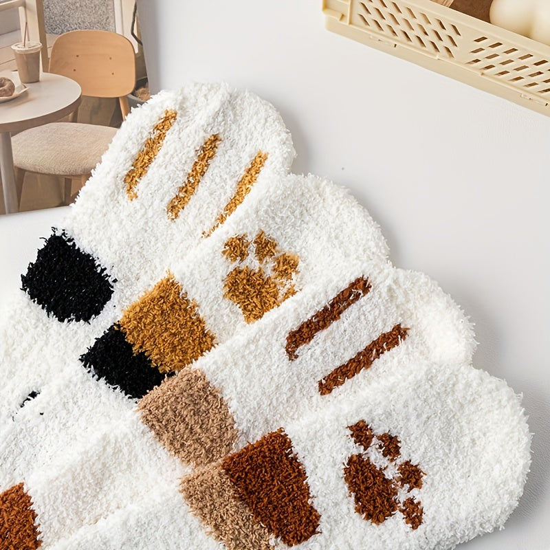 4 Pairs Cat Claw Fuzzy Socks Mid Tube Stockings