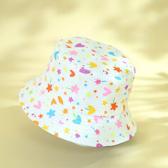 Colorful Heart Print Bucket Hat Reversible Sunscreen Beach Hats