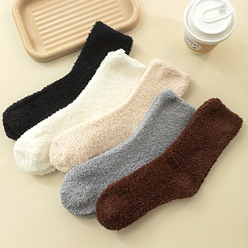 5 Pairs Fuzzy Socks Warm & Comfy Mid Tube Stockings for Women