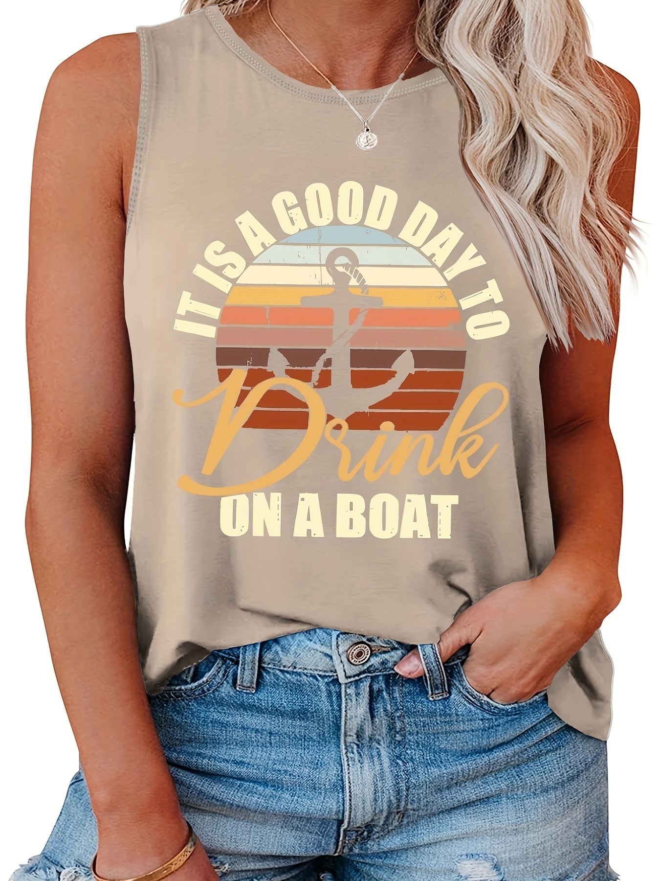  Anchor & Letter Print Tank Top