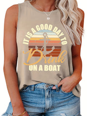  Anchor & Letter Print Tank Top