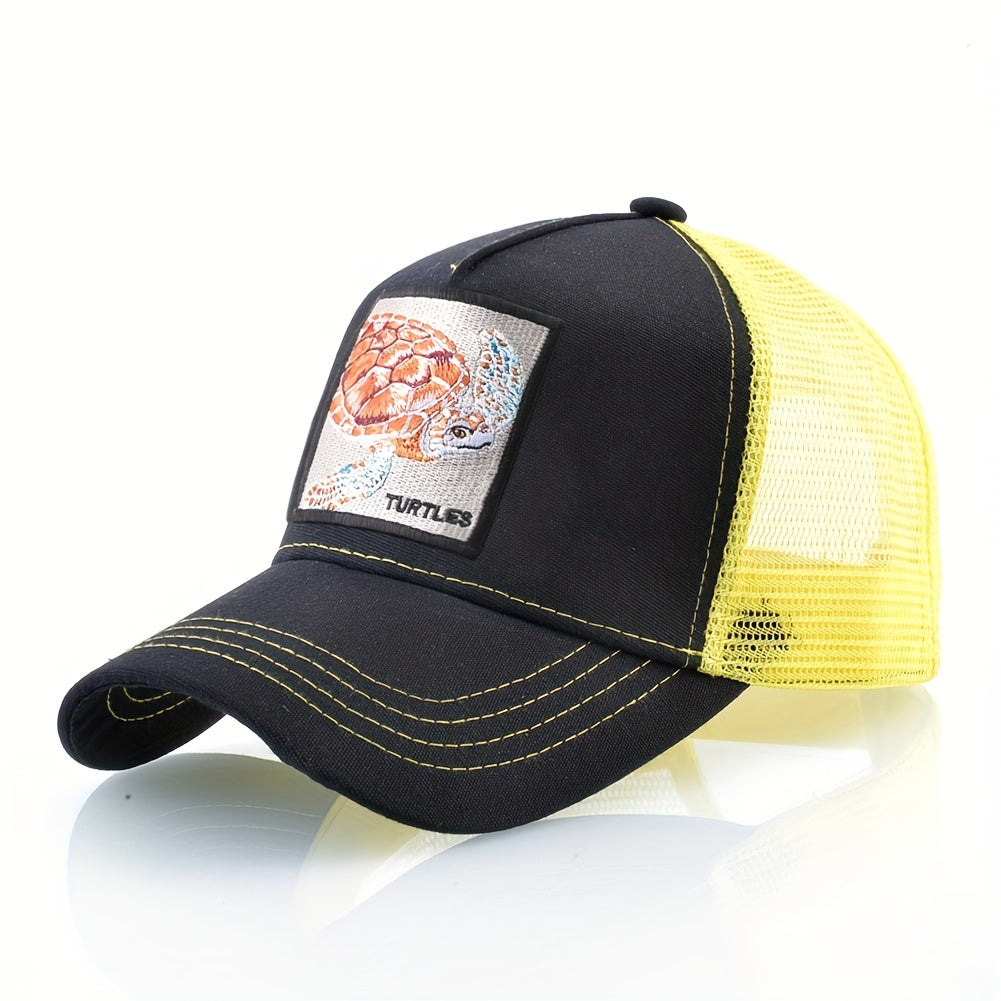 Turtle Embroidered Baseball Cap Adjustable Mesh Trucker Hat Unisex