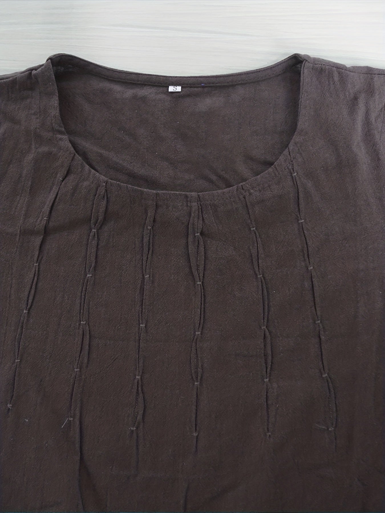 Vintage Ruched Dress Crew Neck Short Sleeve