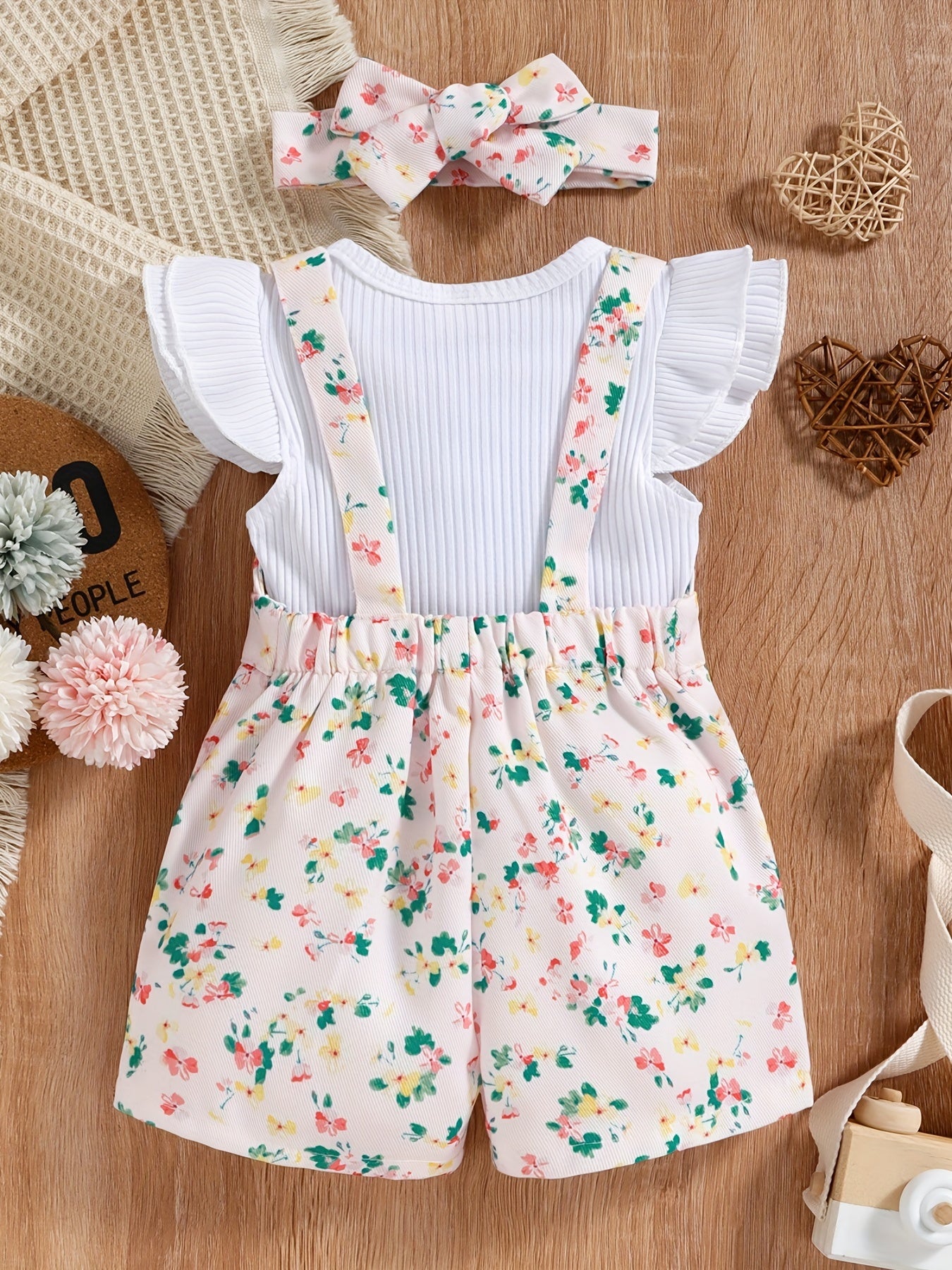 Baby Girls Floral Top & Overalls Set for Summer