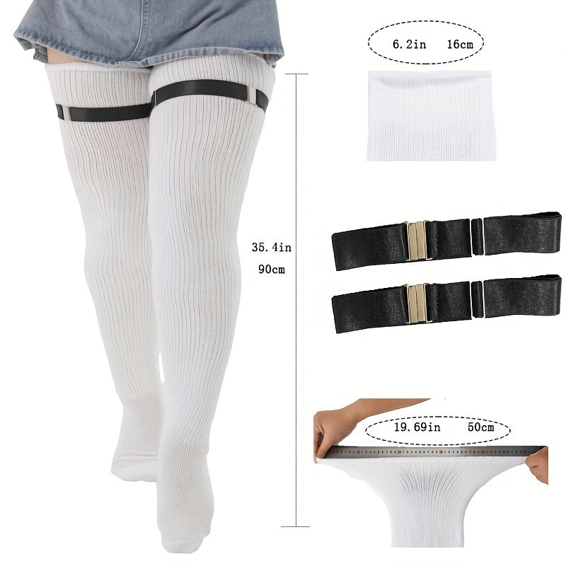  Casual Thigh High Socks Women's Plus Solid Buckle Detail