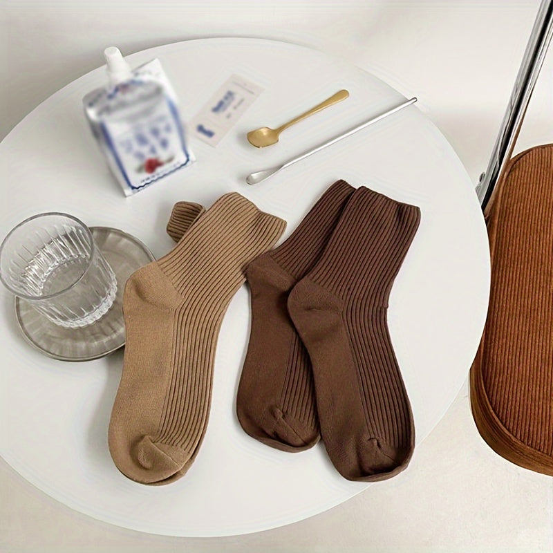 6 Pairs Solid Mid Tube Socks Women's Stockings