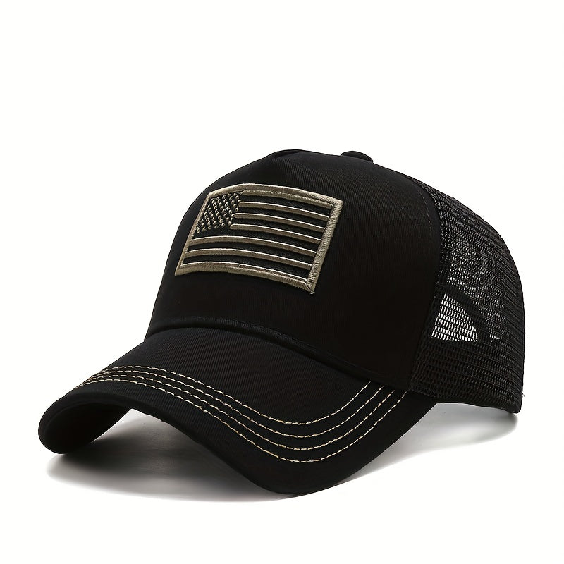 American Flag Embroidered Baseball Cap Half Mesh