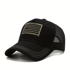 American Flag Embroidered Baseball Cap Half Mesh