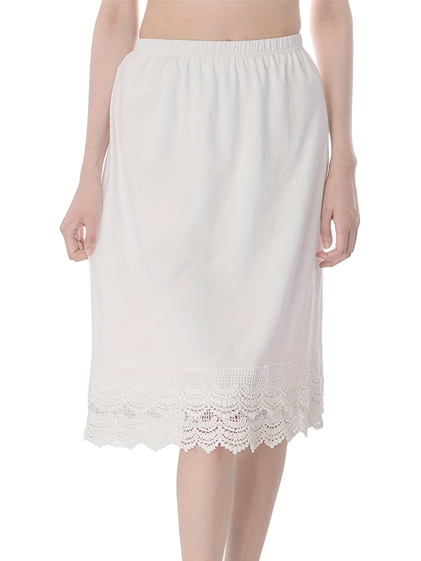 Solid Skirt Lace Stitching Scallop Trim Petticoat