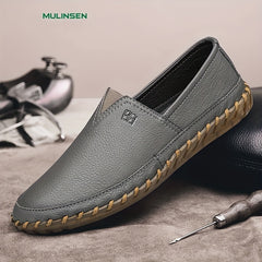 Men's Leather Slip On Flat Dress Shoes Soft Sole
