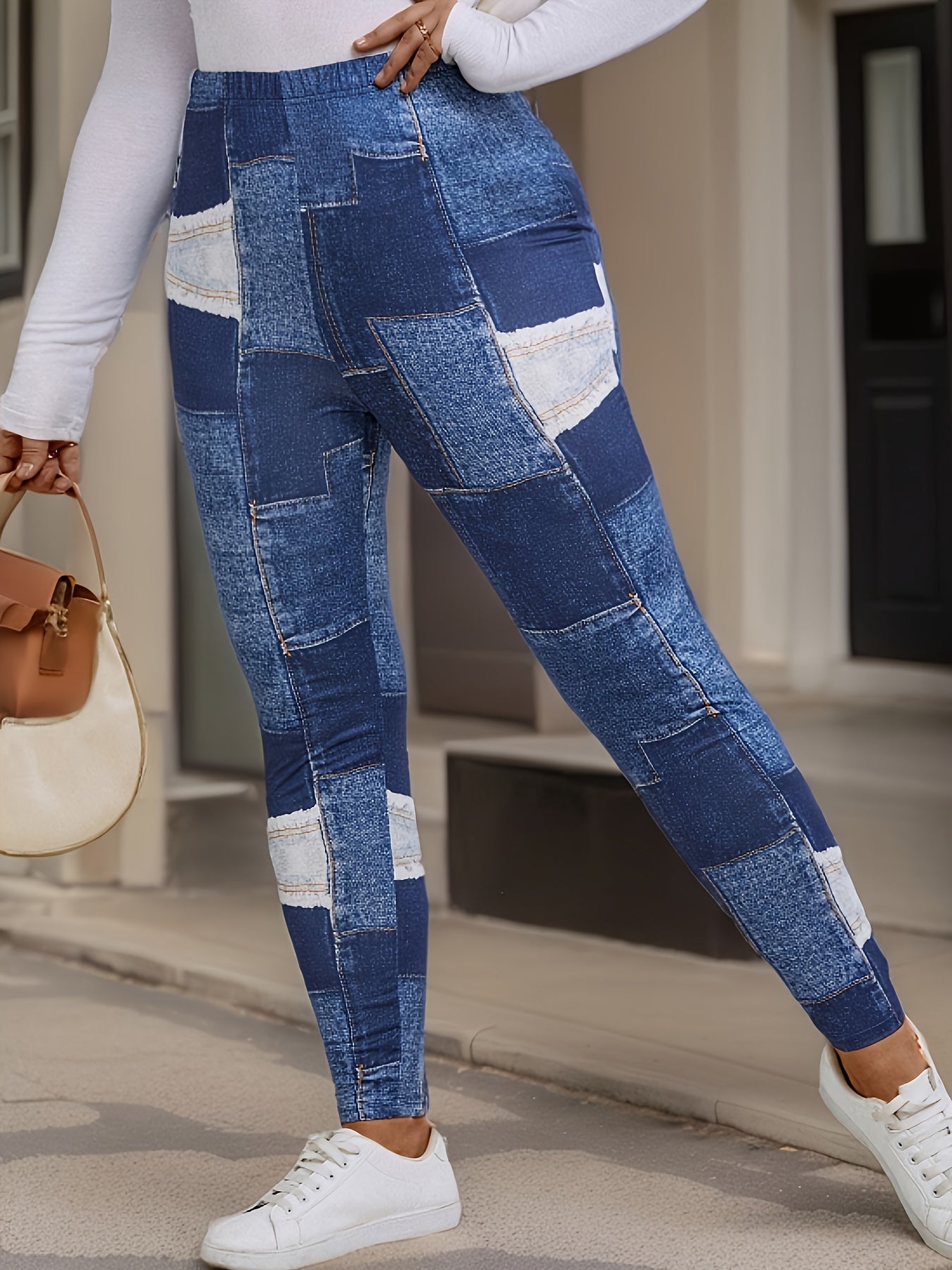  Denim Print High Rise Leggings