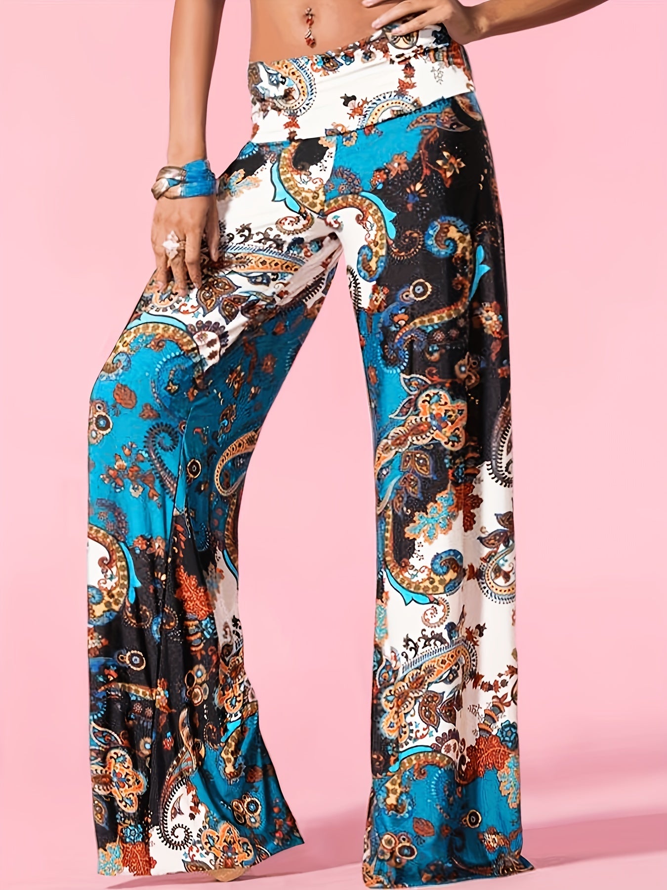  Boho Wide Leg Paisley Sports Pants