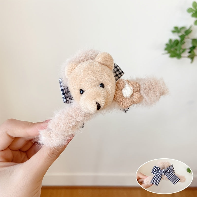 2pcs Plush Bear Hair Claw Clip Winter Headwear Hair Accessories