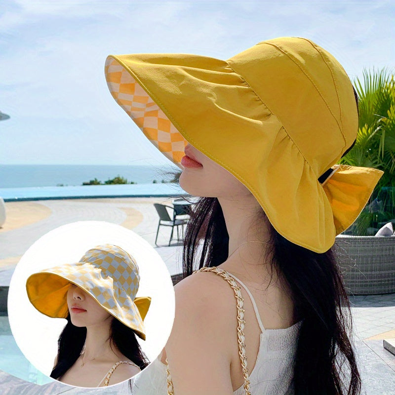 Checkerboard Pattern Visor Hat UV Protection Wide Brim