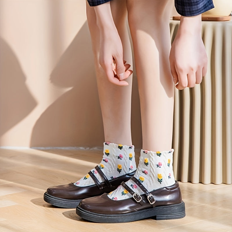 5 Pairs Floral Print Short Socks for Women