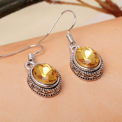 Ethnic Style Oval Glass Hook Earrings for Women