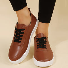 Women's Faux Leather Sneakers Low Top Casual Shoes