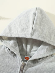 Girls Heart Print Hooded Sweatshirt Jacket with Zipper