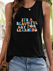 Floral & Colorful Sleeveless Sports Vest Round Neck Casual Tops